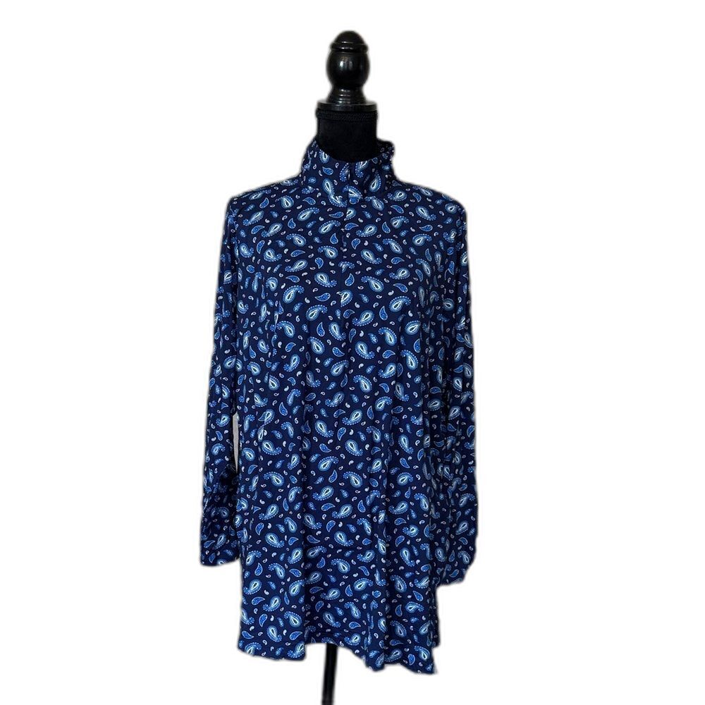 Lands' End Women's Plus Size2X Rash Guard Swim Shirt 1/4 Zip Long Sleeve Paisley